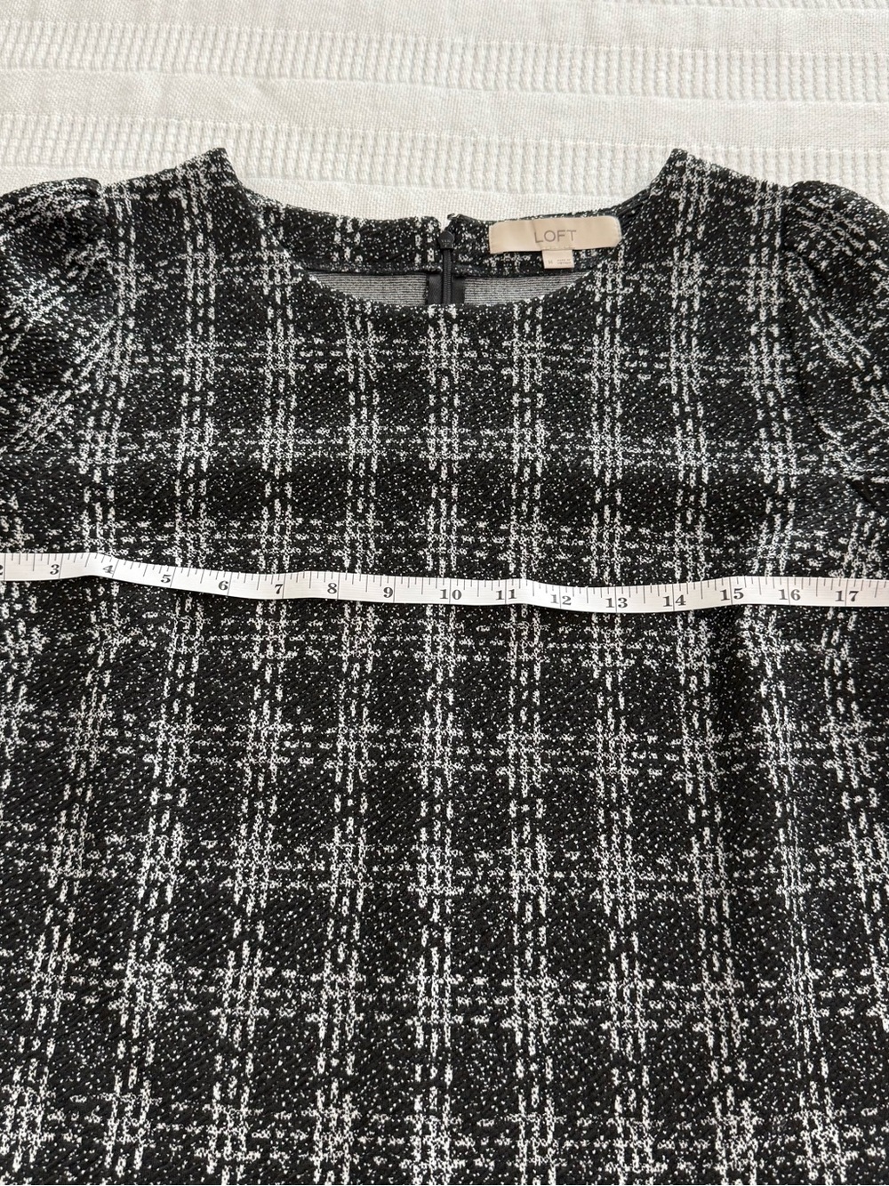 LOFT Black and White Plaid Short Sleeve Flared Hem Dress Medium - Picture 7 of 8